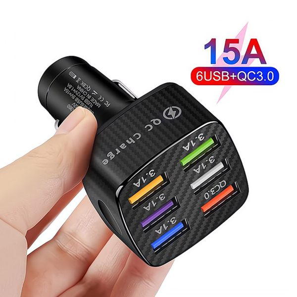 Qc3.0 6Usb Car Charger 75w Fast Charging Phone Adapter In Car 15A For Iphone 14 Xiaomi Huawei Samsung Car Quick Charge