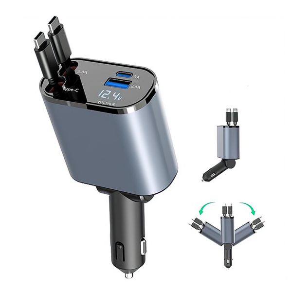 Fast Retractable Car Charger Usb C Car Charger Fast Charge 60w 2 Retractable Cables And Usb Port Car Charger Adapter