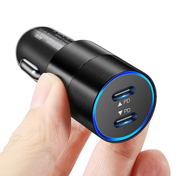 High Quality 40W PD Dual Type C Port Fast Charging Usb Car Charger For IPhone 15