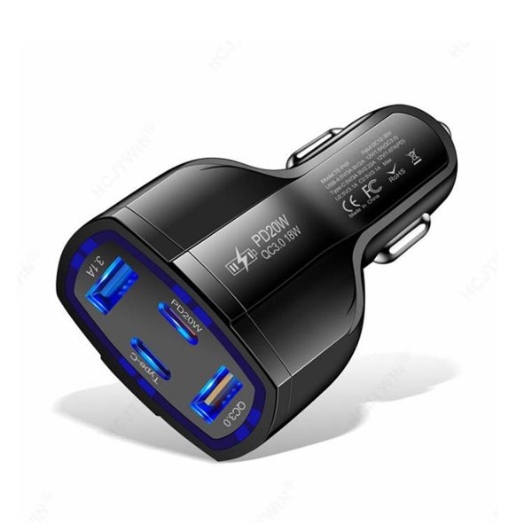 Dual Usb C 53W Car Charger Fast Charging Usb Type C Fast Charger PD20W QC3.0 for Iphone Samsung Xiaomi Car Phone Charger Adapter