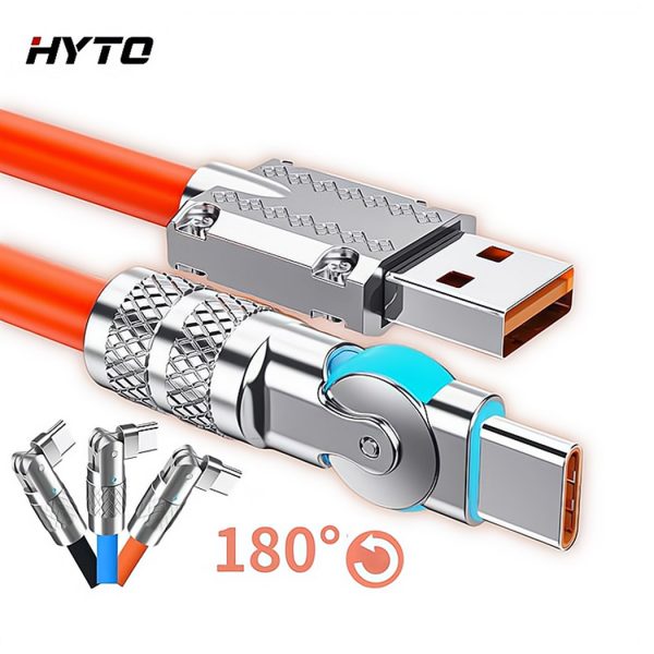 HYTO 120W 7A Fast Charge Type C Cable 180 Degree Rotation Elbow Cable for Game for Xiaomi Samsung OPPO Phone Charger Usb Cable