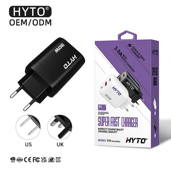 HYTO 30W Usb Type C Charger Fast Charging 2 Ports Usb Phone Charger Adapter For iPhone Samsung EU/US/UK Plug Wall Charger
