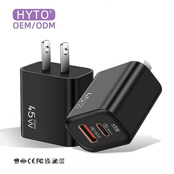HYTO 45W PD GaN Charger Quick Charge Usb Type C Fast Charging US Plug Wall Charger Mobile Phone Charger Adapter
