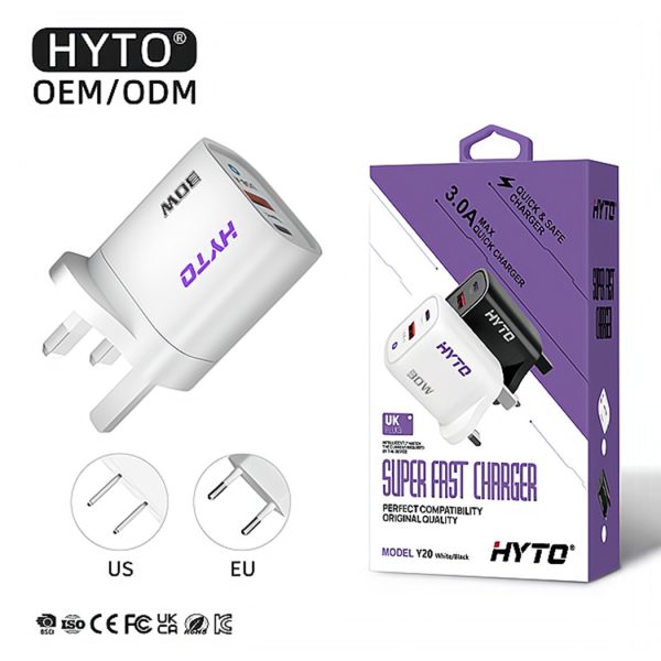 HYTO Usb Type C Fast Charger 30W QC PD 3.0 Dual Port Mini Portable Adapter For IPhone 15 14 13 12 IPad Xiaomi Fast Wall Chargers
