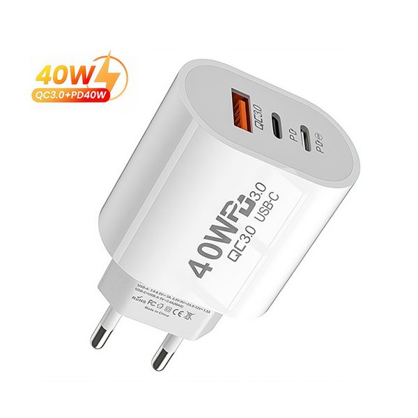 HYTO Usb C Charger 40W Fast Charging Charger 3Ports Type C Mobile Phone Charger PD Power Adapter for Samsung Xiaomi IPhone QC3.0