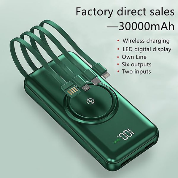 2023 New Wireless Charger Power Banks For Iphone Samsung Xiaomi Huawei 20000mah 30000mah Built-In Cables 4 In 1 Power Bank