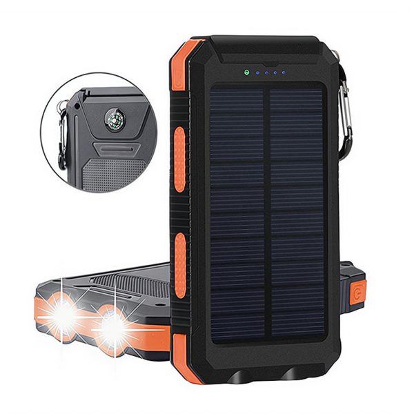 Hot Sale Solar Power Bank 20000mAh External Battery Pack Dual Super Bright Flashlight Compass Solar Panel Powerbank