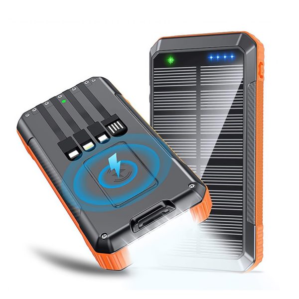 HYTO Universial Portable Solar Power Bank 20000 mAh Built in 4 Cables and Led Camping Lights 22.5W Fast Charging Powerbank