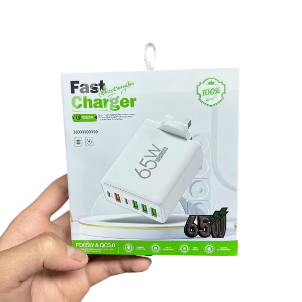 Wholesale US/EU/UK 65w Fast Charger PD20w+QC3.0 Usb Quick Wall Charger 5port Type C Usb A Fast Charger For iPhone/Huawei/Sumsang