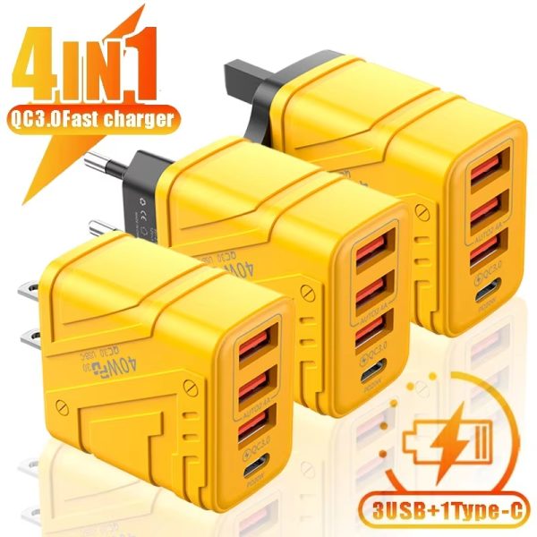 40W USB C Charger Quick Charge 3.0 4 Ports Fast Charging Mobile Phone Charger Adapters EU US UK Plug Portable Wall Charger