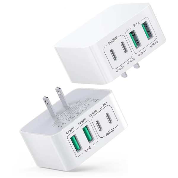 3.1A Charger 4 Ports PD 20W Fast Charging Type C Mobile Phone Adapter for iPhone 15 16 Samsung EU US Plug Wall Charger