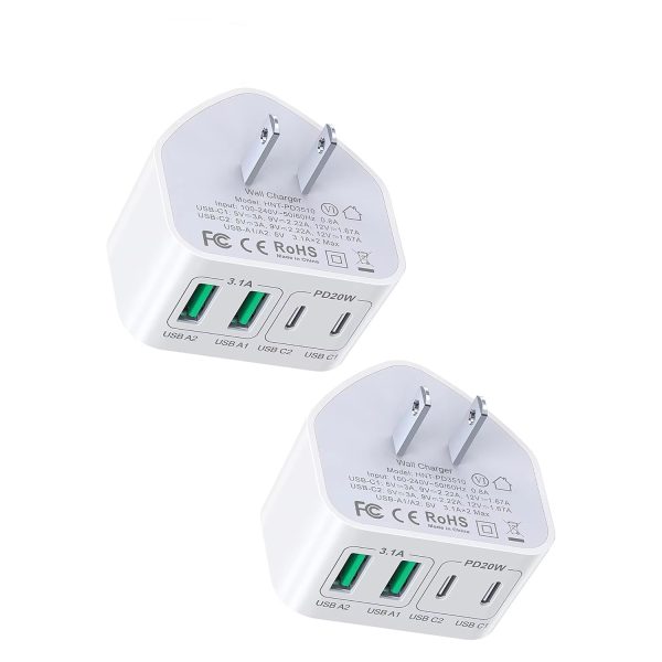 40W USB Type C Charger 4 Port Fast Charging Head EU US Plug PD 20W Phone Adapter for iPhone 15 Xiaomi Samsung Wall Charger
