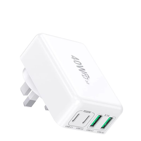 Flat UK Plug 40w Usb C Ultra Thin Wall Charger Block PD 20w Type C Portable Charger Adapter Mobile Phone Cargador
