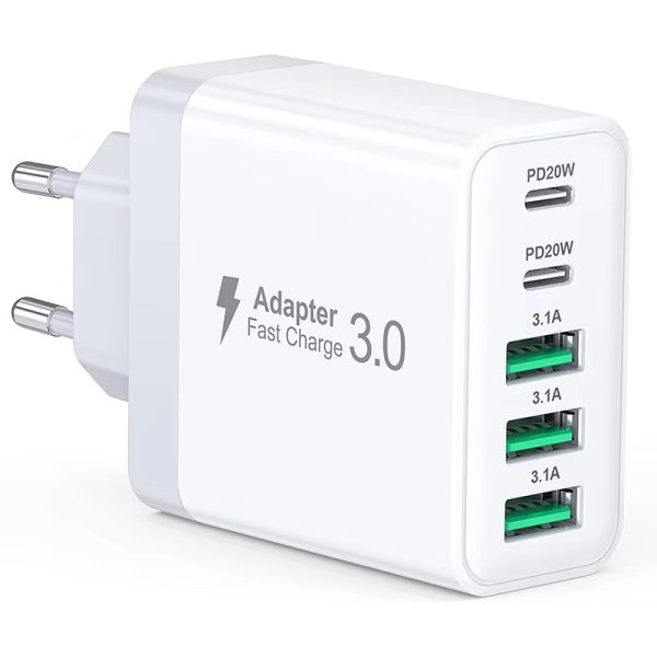USB C Charger 50W 5-Port Multiple Charger Quick Charging Block Dual Port Power Adapter QC Wall Plug USB C Power Supply