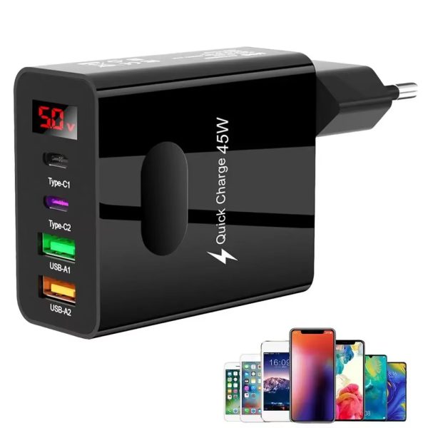 4 Port USB Charger 45W Quick Charge QC 3.0 for iPhone 13 12 11 Samsung Xiaomi Mobile Phone EU US UK Plug Wall Tablet Travel