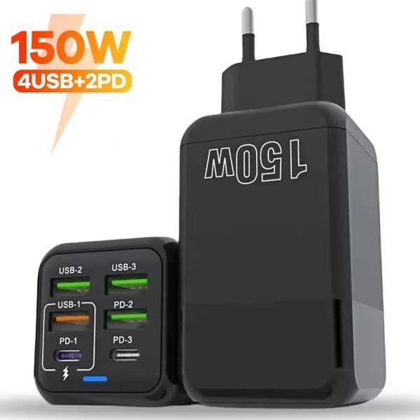 150W Super Quick Charger 6 Ports PD QC 3.0 USB C Ultra High Speed Fast Charging For iPhone Xiaomi Samsung Charger