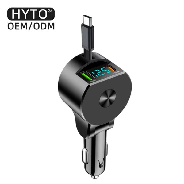 Retractable 100W USB Car Charger Fast Charging 3in1 3 Ports PD Fast Car Mobile Phone Type-C Adapter Quick Charger Car