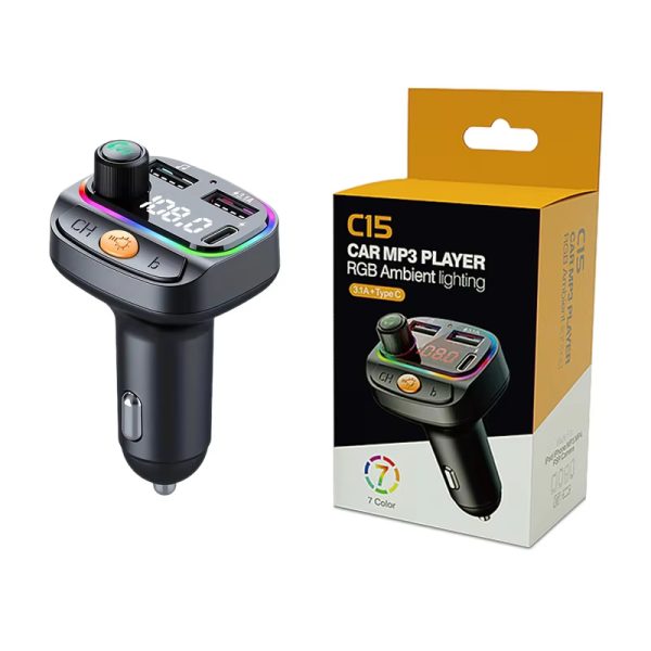 Car Charger FM Transmitter Wireless Handsfree Calling AUX Audio MP3 Player Type C 3.1A Dual USB Fast Charging Car Charger