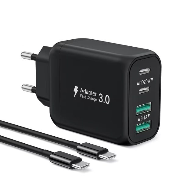 USB Charger 40W 4-Port QC+PD3.0 USB Fast Charger with USB C Charging Cable Mobile Phone Chargeur Cube for iPhone 16
