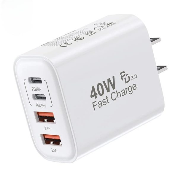 HYTO 40W USB C Charger Block 4 Port Type C Fast Charging Block Dual PD Power Adapter+QC Plug Double USB Wall Charger