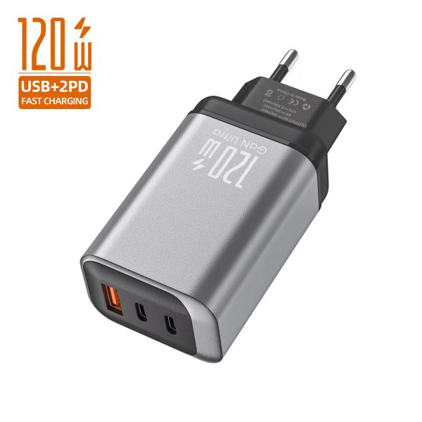 Portable 120W Wall Charger Adapter with Dual USB Type-C & USB Port