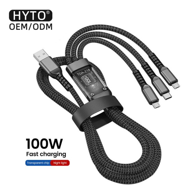 Transparent Braided 3-in-1 Data Cable 100W Super Fast Charging (Lightning / Type-C / Micro USB)
