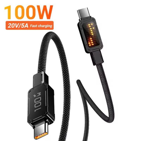 100W LED Display Nylon Braided PD USB C to USB Type-C Cable