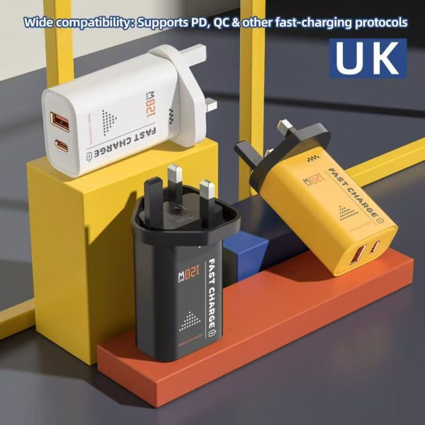 120W Dual-Port Fast Charger | USB + PD Charging | Rose Gold Plated Connector